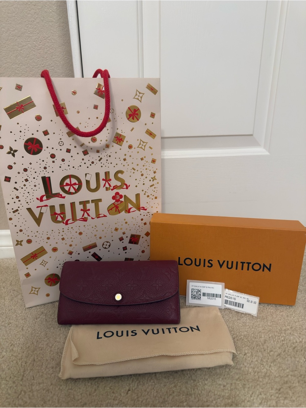 Louis Vuitton Monogram Emilie Wallet Burgundy/Pink Snap Folding Card Slots